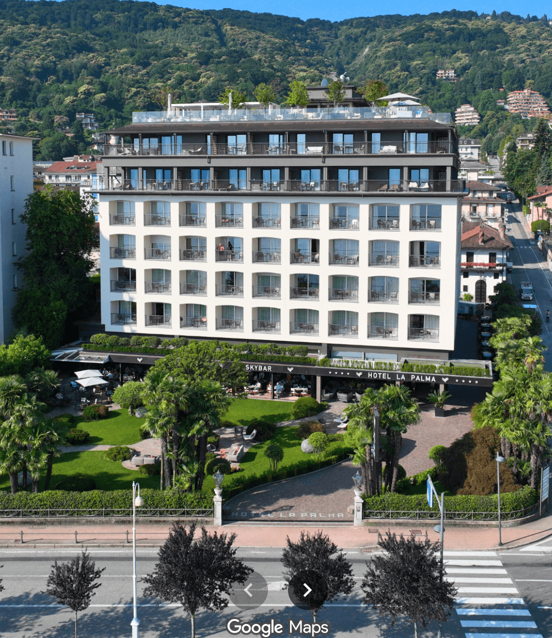 Hotel la Palma exterior view with Lake Maggiore in the background